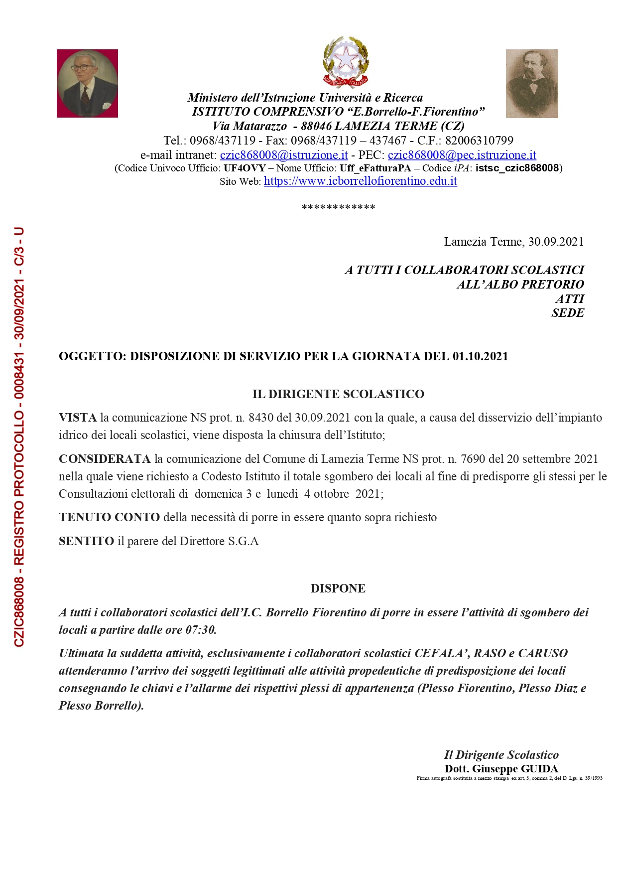 SEGNATURA 1633024499 DISPOSIZIONE DI SERVIZIO PER LA GIORNATA DEL 01.10.2021 page 0001